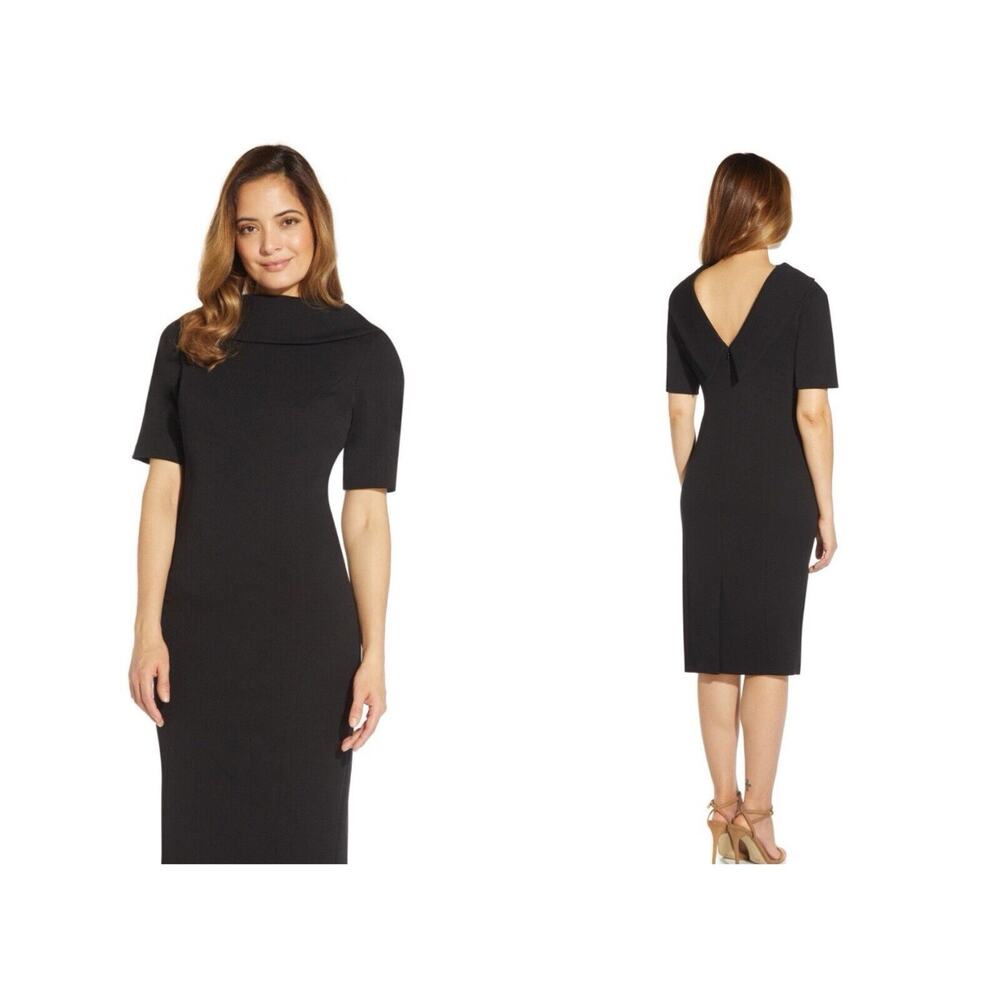 Adrianna Papell Black Boatneck Sheath Dress